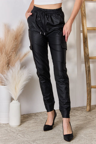 Shop Color 5 Faux Leather Cargo Pants - High-Quality U.S. Made Women’s Fashion with Free & Fast Shipping