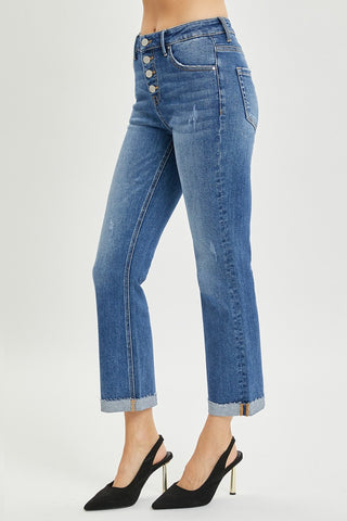 Shop RISEN Full Size Button Fly Cropped Bootcut Jeans - High-Quality U.S. Made Women’s Fashion with Free & Fast Shipping