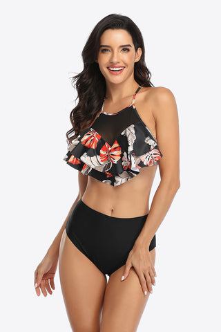 Shop Tropical Print Ruffled Two-Piece Swimsuit - High-Quality U.S. Made Women’s Fashion with Free Fast Shipping