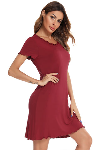 Shop Round Neck Short Sleeve Lounge Dress - High-Quality U.S. Made Women’s Fashion with Free Fast Shipping