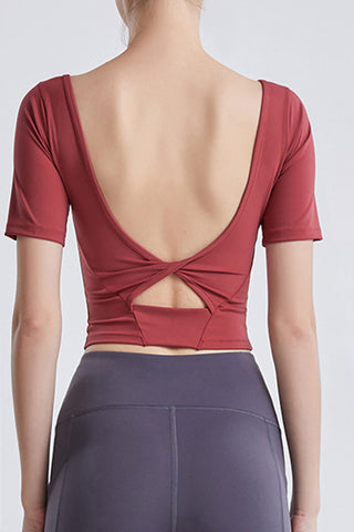 Shop Cutout Backless Round Neck Active T-Shirt - High-Quality U.S. Made Women’s Fashion with Free & Fast Shipping