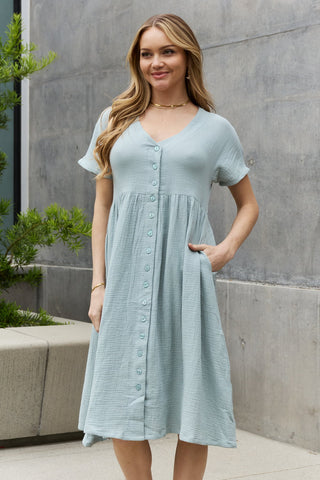 Shop Sweet Lovely By Jen Full Size Button Down Midi Dress - High-Quality U.S. Made Women’s Fashion with Free & Fast Shipping