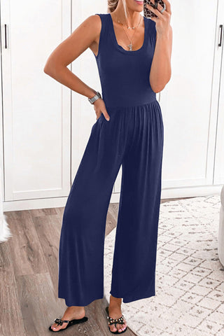 Shop Full Size Scoop Neck Wide Strap Jumpsuit - High-Quality U.S. Made Women’s Fashion with Free & Fast Shipping