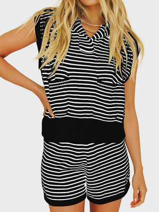 Shop Striped Cap Sleeve Top and Shorts Sweater Set - High-Quality U.S. Made Women’s Fashion with Free Fast Shipping