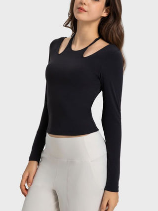 Shop Millennia Halter Neck Long Sleeve Sporty Top - High-Quality U.S. Made Women’s Fashion with Free & Fast Shipping