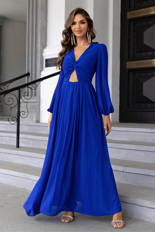 Shop Royal Blue Twist Front Cutout Long Sleeve Dress - High-Quality U.S. Made Women’s Fashion with Free & Fast Shipping