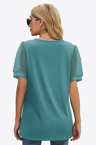 Shop Swiss Dot Puff Sleeve V-Neck Tee - High-Quality U.S. Made Women’s Fashion with Free & Fast Shipping