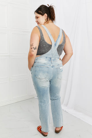 Shop Judy Blue Melina Full Size Distressed Straight Leg Overalls - High-Quality U.S. Made Women’s Fashion with Free & Fast Shipping