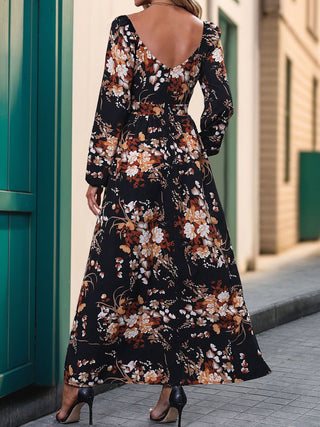 Shop Perfee Slit Printed Surplice Long Sleeve Maxi Dress - High-Quality U.S. Made Women’s Fashion with Free Fast Shipping