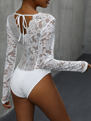 Shop V-Neck Long Sleeve Lace Bodysuit - High-Quality U.S. Made Women’s Fashion with Free & Fast Shipping