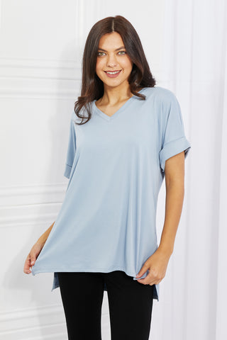 Shop Zenana Simply Comfy Full Size V-Neck Loose Fit T-Shirt in Blue - High-Quality U.S. Made Women’s Fashion with Free & Fast Shipping