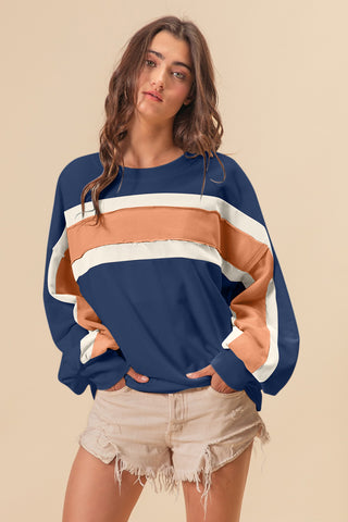 Shop BiBi French Terry Color Block Cut Edge Detail Sweatshirt - High-Quality U.S. Made Women’s Fashion with Free & Fast Shipping