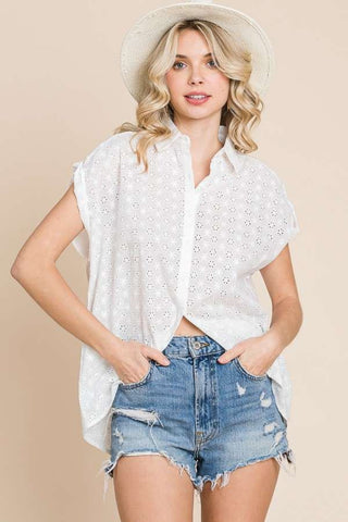 Shop SOFTWHITE Culture Code Eyelet Crisscross Back Button Up Shirt - High-Quality U.S. Made Women’s Fashion with Free & Fast Shipping