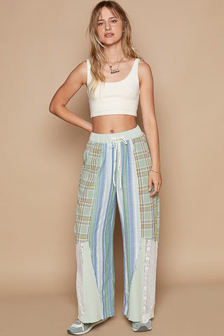 Shop POL Drawstring Plaid Print Lace Straight Pants - High-Quality U.S. Made Women’s Fashion with Free & Fast Shipping