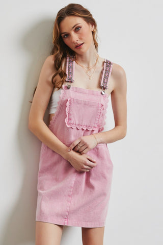 Shop Washed Pink HEYSON Lace Trim Washed Overall Dress - High-Quality U.S. Made Women’s Fashion with Free & Fast Shipping