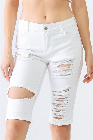 Shop LITZ LA Distressed Bermuda Denim Shorts - High-Quality U.S. Made Women’s Fashion with Free Fast Shipping