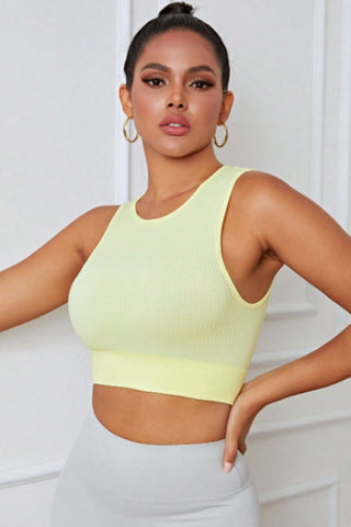 Shop Light Yellow Round Neck Long Active Bra - High-Quality U.S. Made Women’s Fashion with Free & Fast Shipping