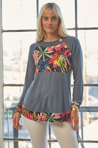 Shop Celeste Full Size Tropical Print Long Sleeve T-Shirt - High-Quality U.S. Made Women’s Fashion with Free & Fast Shipping