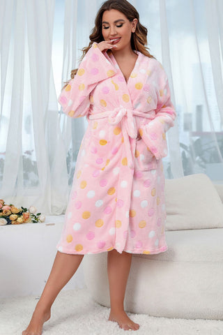 Shop Plus Size Printed Tie Waist Robe with Pocket - High-Quality U.S. Made Women’s Fashion with Free Fast Shipping