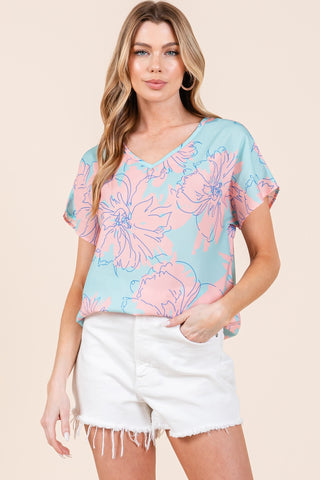 Shop BOMBOM Floral Short Sleeve T-Shirt - High-Quality U.S. Made Women’s Fashion with Free & Fast Shipping