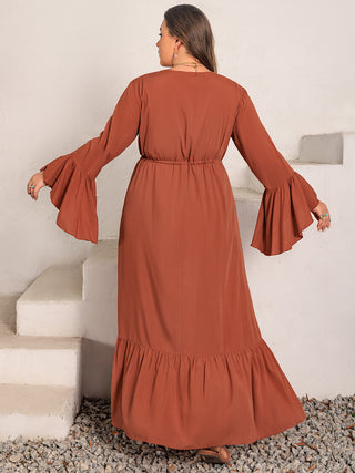 Shop Plus Size V-Neck Flare Sleeve Maxi Dress - High-Quality U.S. Made Women’s Fashion with Free Fast Shipping