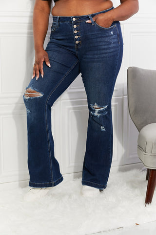 Shop Kancan Full Size Reese Midrise Button Fly Flare Jeans - High-Quality U.S. Made Women’s Fashion with Free & Fast Shipping