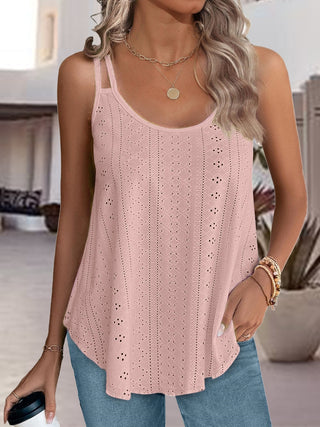 Shop Dusty Pink Eyelet Scoop Neck Spaghetti Strap Cami - High-Quality U.S. Made Women’s Fashion with Free & Fast Shipping