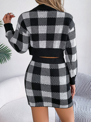 Shop Plaid Round Neck Top and Skirt Sweater Set - High-Quality U.S. Made Women’s Fashion with Free Fast Shipping