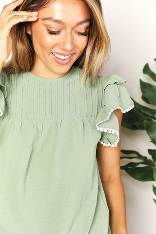 Shop Pleated Detail Flutter Sleeve Blouse - High-Quality U.S. Made Women’s Fashion with Free & Fast Shipping