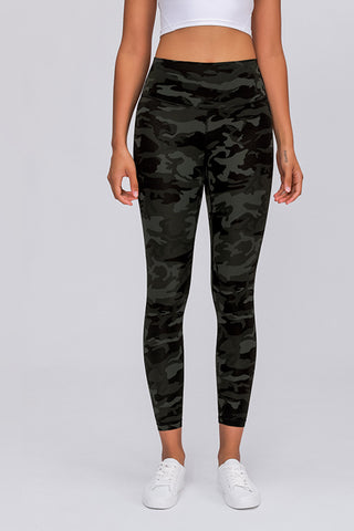 Shop Green Camouflage Wide Seamless Band Waist Sports Leggings - High-Quality U.S. Made Women’s Fashion with Free & Fast Shipping