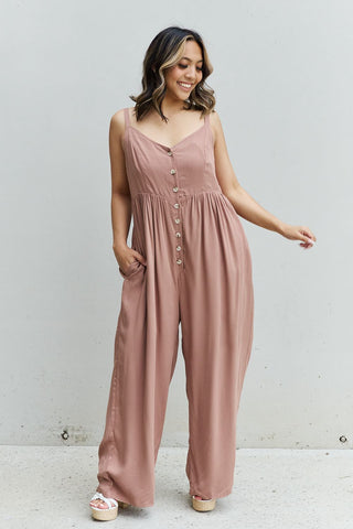 Shop HEYSON All Day Full Size Wide Leg Button Down Jumpsuit in Mocha - High-Quality U.S. Made Women’s Fashion with Free & Fast Shipping