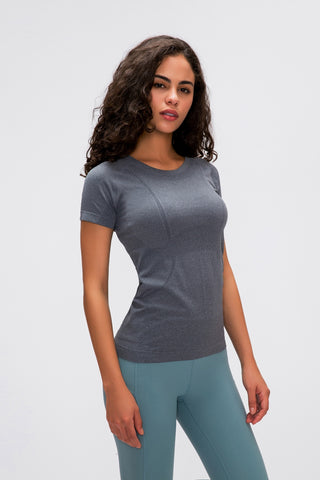 Shop Dark Gray Millennia Round Neck Short Sleeve Active T-Shirt - High-Quality U.S. Made Women’s Fashion with Free & Fast Shipping