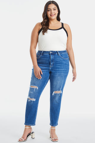 Shop BAYEAS Full Size Distressed High Waist Mom Jeans - High-Quality U.S. Made Women’s Fashion with Free Fast Shipping