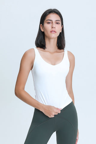 Shop White Millennia V Neck Active Tank - High-Quality U.S. Made Women’s Fashion with Free & Fast Shipping