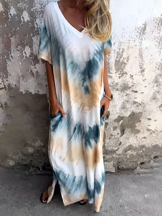 Shop Full Size Pocketed Tie-Dye Short Sleeve Dress - High-Quality U.S. Made Women’s Fashion with Free Fast Shipping