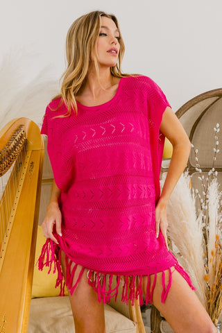 Shop BiBi Fringed Hem Knit Top - High-Quality U.S. Made Women’s Fashion with Free & Fast Shipping