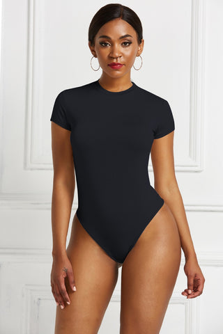 Shop Black Round Neck Short Sleeve Bodysuit - High-Quality U.S. Made Women’s Fashion with Free & Fast Shipping