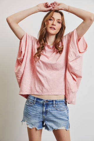 Shop Pink HEYSON Full Size Garment-Dyed Boat Neck Oversized Top - High-Quality U.S. Made Women’s Fashion with Free & Fast Shipping