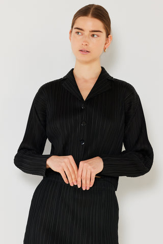 Shop Black Marina West Swim Pleated Cropped Button Up Shirt - High-Quality U.S. Made Women’s Fashion with Free & Fast Shipping