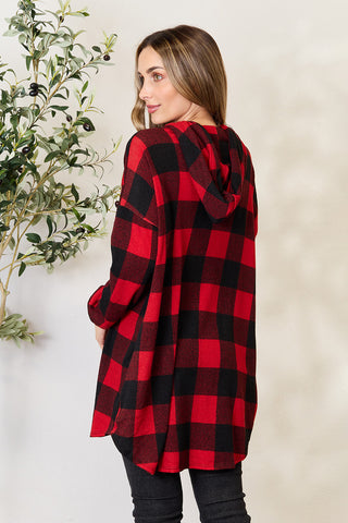 Shop Heimish Full Size Plaid Button Front Hooded Shirt - High-Quality U.S. Made Women’s Fashion with Free & Fast Shipping