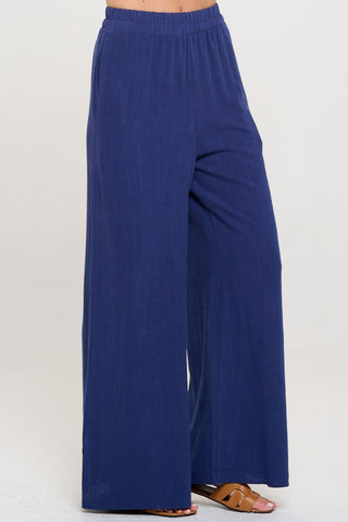 Shop RENEE C Linen Wide Leg Pants with Pockets - High-Quality U.S. Made Women’s Fashion with Free & Fast Shipping