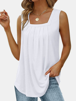 Shop Ruched Square Neck Tank - High-Quality U.S. Made Women’s Fashion with Free & Fast Shipping