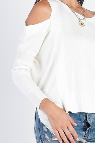 Shop UNIQ Cold Shoulder Long Sleeve Knit Top - High-Quality U.S. Made Women’s Fashion with Free & Fast Shipping