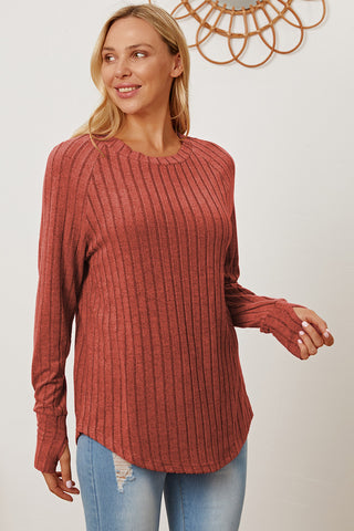 Shop Rust Basic Bae Full Size Ribbed Thumbhole Sleeve T-Shirt - High-Quality U.S. Made Women’s Fashion with Free & Fast Shipping