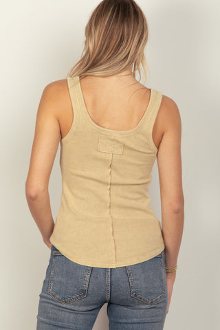 Shop VERY J Washed Ribbed Tank with Placket Detail - High-Quality U.S. Made Women’s Fashion with Free & Fast Shipping