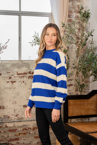 Shop Sew In Love Full Size Contrast Striped Round Neck Sweater - High-Quality U.S. Made Women’s Fashion with Free & Fast Shipping