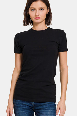 Shop Black Zenana Crew Neck Short Sleeve T-Shirt - High-Quality U.S. Made Women’s Fashion with Free & Fast Shipping