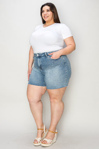 Shop Judy Blue Full Size High Waist Raw Hem Denim Shorts - High-Quality U.S. Made Women’s Fashion with Free & Fast Shipping