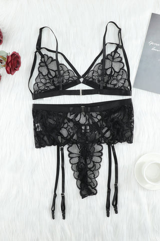 Shop Strappy Three-Piece Lace Lingerie Set - High-Quality U.S. Made Women’s Fashion with Free Fast Shipping