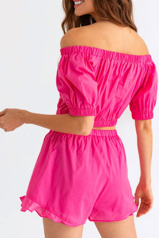 Shop Le Lis Off Shoulder Crop Top and Ruffled Shorts Set - High-Quality U.S. Made Women’s Fashion with Free & Fast Shipping